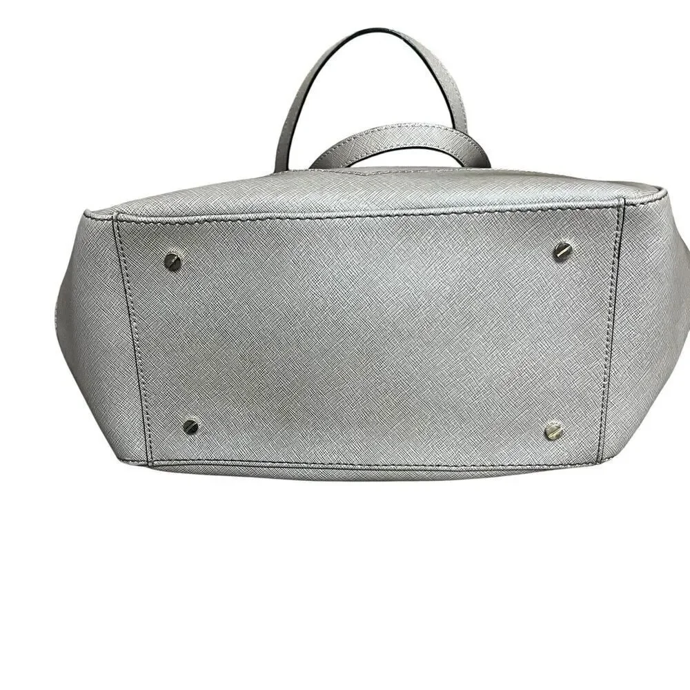 Karl Lagerfeld Paris Taupe Gray Saffiano Leather Satchel Double Handles